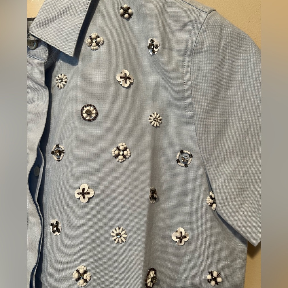 J. Crew Collection Beaded Oxford Short Sleeve Button Up Shirt - Picture 3 of 11